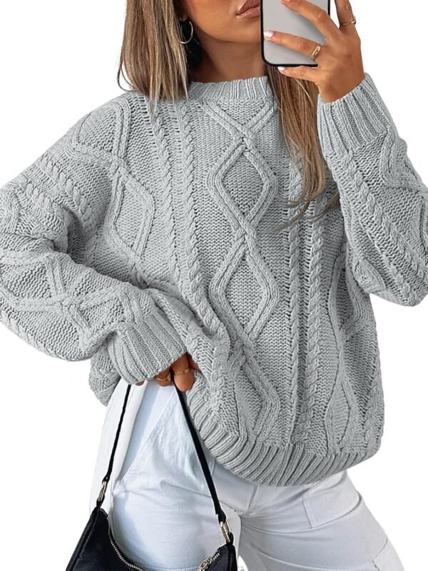 Trendy Queen Women's Oversized Cable Knit Crewneck Sweaters