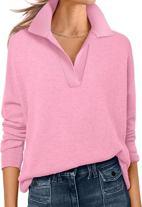 Womens Polo V Neck Long Sleeve Sweaters Lightweight Dressy Casual Business Basic Knit Pullover Top 2025 Fall Outfits