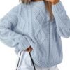Trendy Queen Women's Oversized Cable Knit Crewneck Sweaters