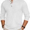Mens Henley Long Sleeve Shirts Waffle T-Shirt Lightweight Thermal Undershirts S-XXL