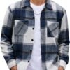 Men's Flannel Shirts Casual Button Down Plaid Shirt Jacket Long Sleeve Fleece Shacket with Pockets