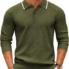Men's Knit Polo Sweater Casual Long Sleeve Polo Sweater Lightweight Button Down Golf Pullover Sweaters