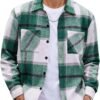 Men's Flannel Shirts Casual Button Down Plaid Shirt Jacket Long Sleeve Fleece Shacket with Pockets