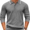 Men's Knit Polo Sweater Casual Long Sleeve Polo Sweater Lightweight Button Down Golf Pullover Sweaters