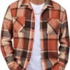 Men's Flannel Shirts Casual Button Down Plaid Shirt Jacket Long Sleeve Fleece Shacket with Pockets