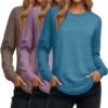 Women's Long Sleeve Shirts, Cotton Crew Neck Tunic Tops Casual Loose Fit Pullover Sweatshirts Curved Hem Shirts