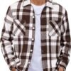 Men's Flannel Shirts Casual Button Down Plaid Shirt Jacket Long Sleeve Fleece Shacket with Pockets