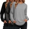Women's Long Sleeve Shirts, Cotton Crew Neck Tunic Tops Casual Loose Fit Pullover Sweatshirts Curved Hem Shirts
